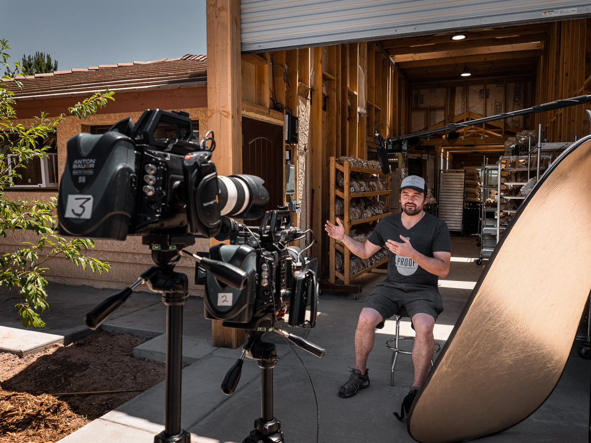 A documentary interview being filmed at Proof Bread